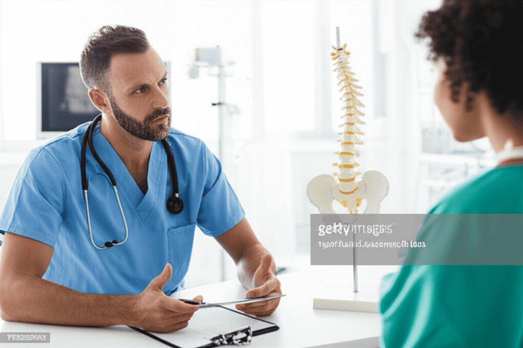 Spine surgeon consulting with patient about lumbar radiculopathy treatment at Legent Spine in Dallas-Fort Worth